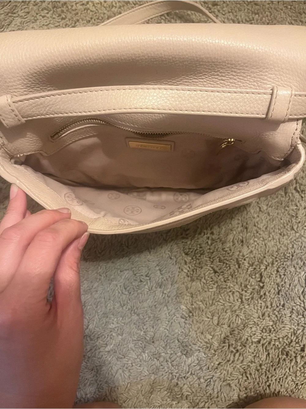 Tory Burch Pale Pink Pebbled Leather Crossbody with Gold Logo